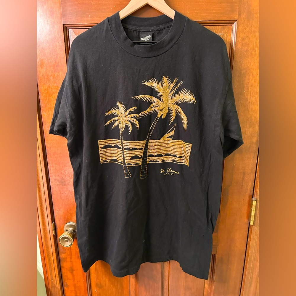 DIAMOND DUST VTG Glitter Virgin Islands Tourist graphic tee. Size XL